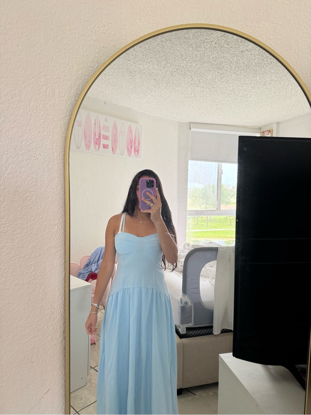 Light Blue Maxi Dress with Sweetheart Neckline